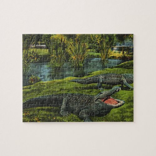 Vintage Crocodiles Marine Life Reptiles Animals Jigsaw Puzzle