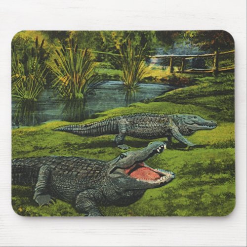 Vintage Crocodiles Marine Life Reptiles Animals Mouse Pad