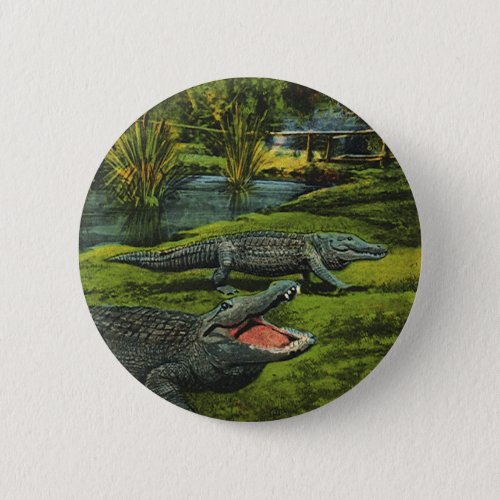 Vintage Crocodiles Marine Life Reptiles Animals Pinback Button