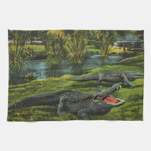 Vintage Crocodiles Marine Life Reptiles Animals Towel