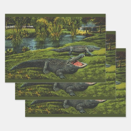 Vintage Crocodiles Marine Life Reptiles Animals Wrapping Paper Sheets
