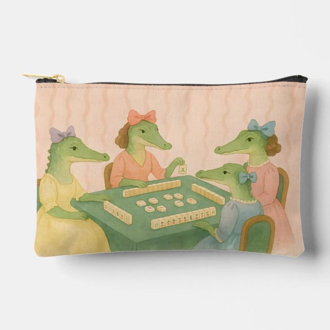 Vintage Crocodiles Playing Mahjong Accessory Pouch (Front)