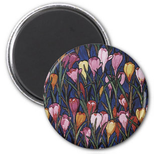 Vintage Crocus Flowers in a Garden, Floral Pattern Magnet