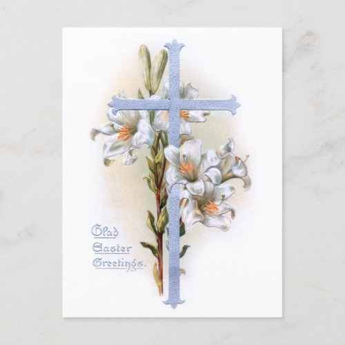 Vintage Cross and Easter Lilies Holiday Postcard