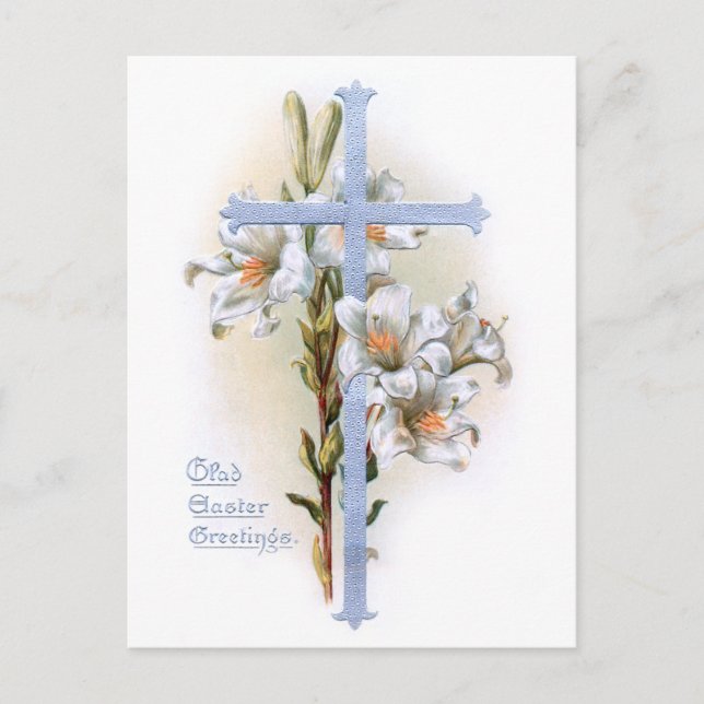 Vintage Cross and Easter Lilies Holiday Postcard (Front)