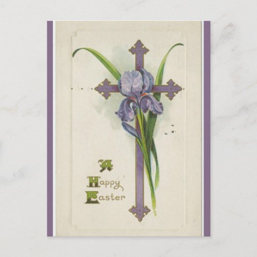 Vintage Cross and Iris Easter Postcard