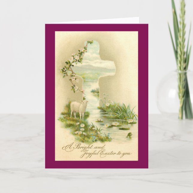 Vintage Cross And Lamb Easter Card (Front)