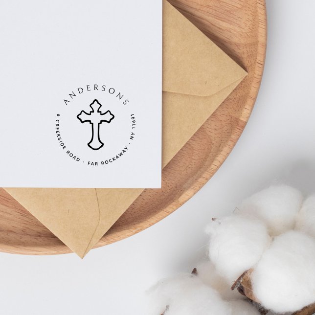 Vintage Cross Christian Family Return Address Rubber Stamp (Creator Uploaded)