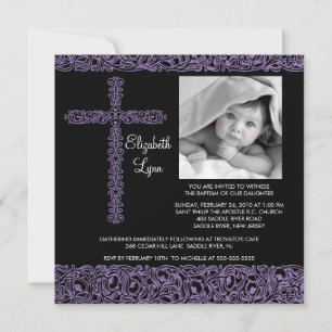Vintage Cross Photo Baptism Inviation Invitation