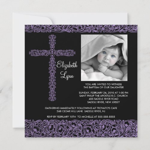 Vintage Cross Photo Baptism Inviation Custom Invites