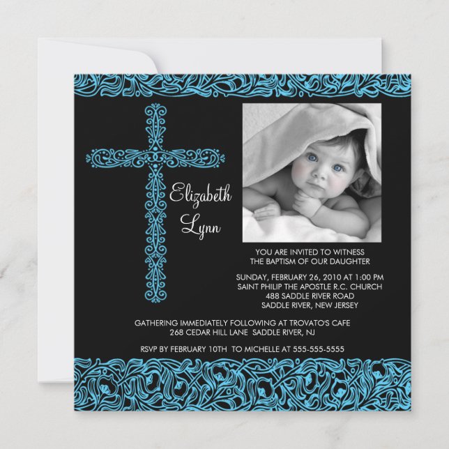 Vintage Cross Photo Baptism Inviation Invitation (Front)