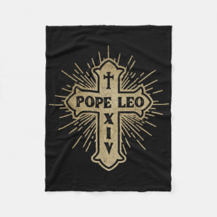 Vintage Cross Pope Leo Xiv Religious Fleece Blanket