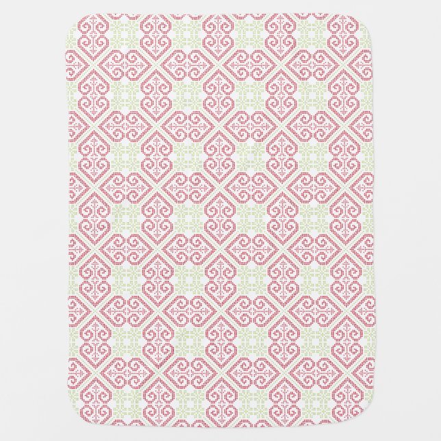 Vintage Cross stitch embroidery hearts pattern Swaddle Blanket (Front)