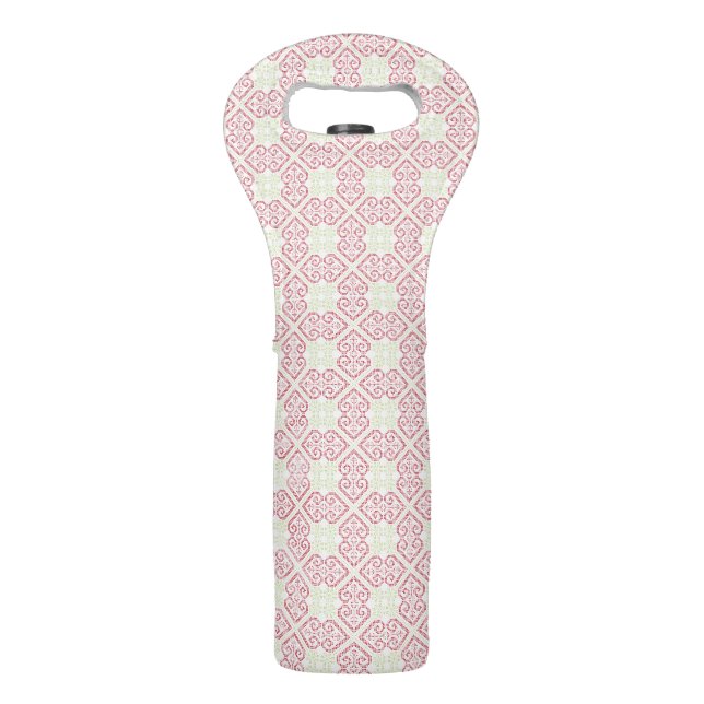 Vintage Cross stitch embroidery hearts pattern Wine Bag (Back)