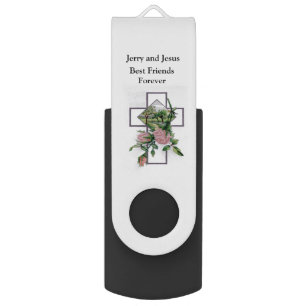 Vintage Cross with Roses Religious Theme Flash Drive