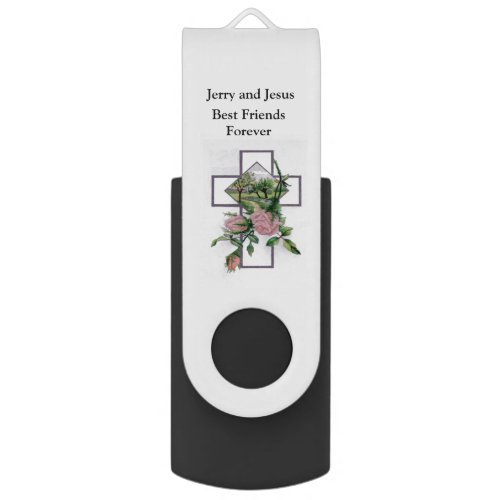 Vintage Cross with Roses Religious Theme Flash Drive