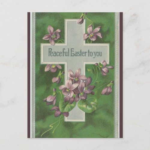 Vintage Cross With Yellow Flowers Easter Postcard