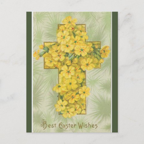 Vintage Cross With Yellow Flowers Easter Postcard