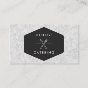 Vintage Crossed Fork Knife Logo Catering Ash Color Business Card