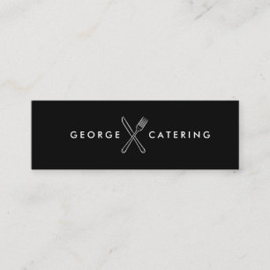 Vintage Crossed Fork Knife Logo Catering Black Mini Business Card