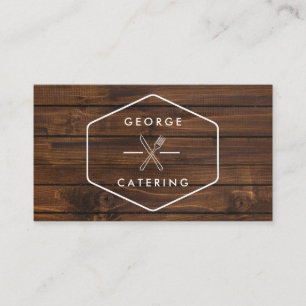 Vintage Crossed Fork Knife Logo Catering Wooden Business Card