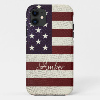 Vintage Crosshatch American Flag Personalized iPhone 11 Case