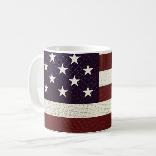 Vintage Crosshatch American Flag Stars and Stripes Coffee Mug