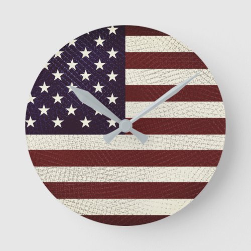 Vintage Crosshatch American Flag Stars and Stripes Round Clock