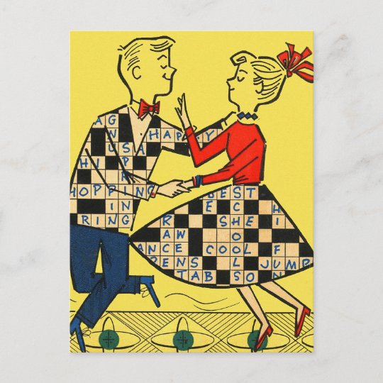 Vintage Crossword Puzzle #39 Teen Dancers #39 Postcard Zazzle com