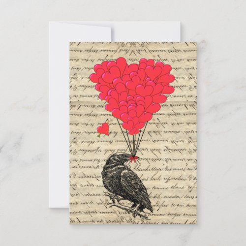Vintage Crow and heart shaped balloons