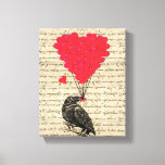Vintage Crow And Heart Shaped Balloons Canvas Print at Zazzle
