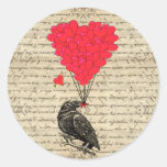 Vintage Crow And Heart Shaped Balloons Classic Round Sticker at Zazzle