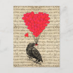 Vintage Crow And Heart Shaped Balloons Postcard at Zazzle