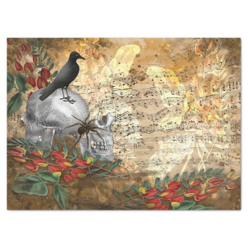 Vintage Crow on Skull Floral Halloween Decoupage Tissue Paper