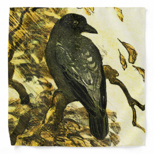 Vintage Crow Perched on a branch Theo van Hoytema Bandana