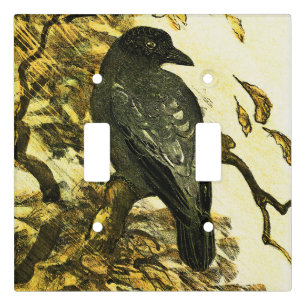Vintage Crow Perched on a branch Theo van Hoytema Light Switch Cover