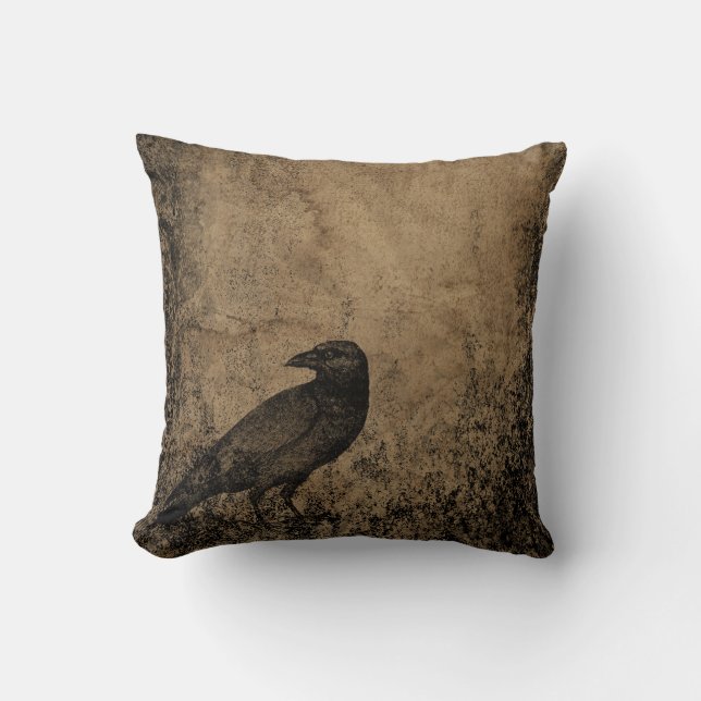 Vintage Crow Throw Pillow (Front)