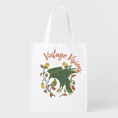 Vintage Crow Visions Reusable Grocery Bag