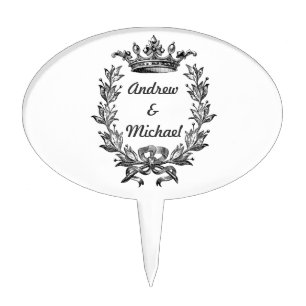 Vintage Crown and Wreath Art Cake Topper