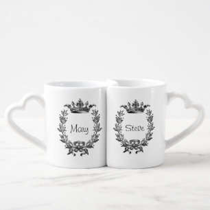 Vintage Crown and Wreath Art Coffee Mug Set