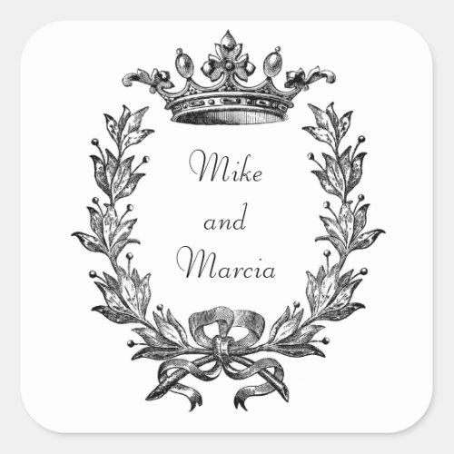 Vintage Crown and Wreath Art Square Sticker