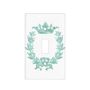 Vintage Crown and Wreath Art - Turquoise Light Switch Cover