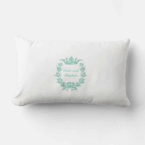 Vintage Crown and Wreath Art _ Turquoise Lumbar Pillow