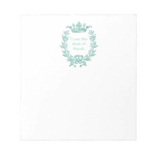 Vintage Crown and Wreath Art _ Turquoise Notepad