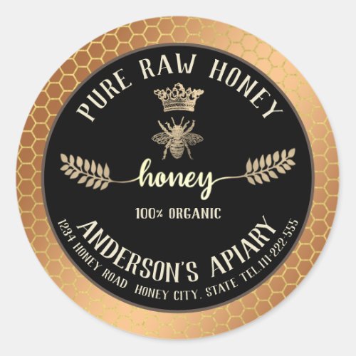 Vintage crown bee honey branch comb honey jar classic round sticker