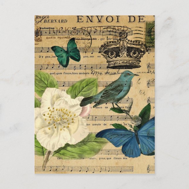 vintage crown bird Music Notes french botanical (Front)