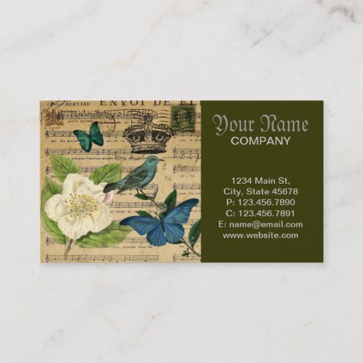Customizable girly french botanical bird floral paris fashion business card templates