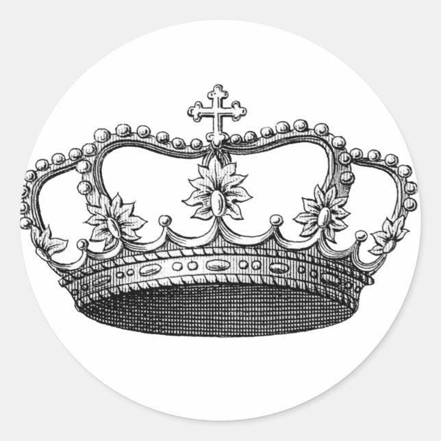Vintage Crown Black and White Classic Round Sticker (Front)