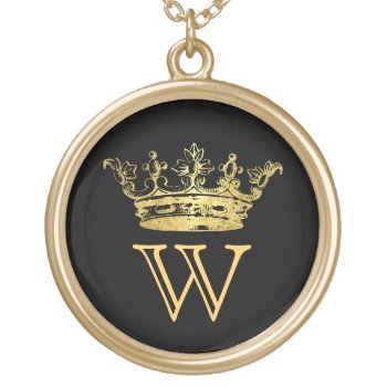 Vintage Crown Monogram Gold Plated Necklace by TimeEchoArt at Zazzle