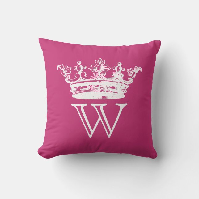 Vintage Crown Monogram Throw Pillow (Front)